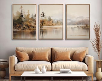 Beautiful 3 Piece Wall Art Canvas Print Set, Landscape Painting, Living Room Decor, Office Art, Wall Decor, Landscape Moody Landscape