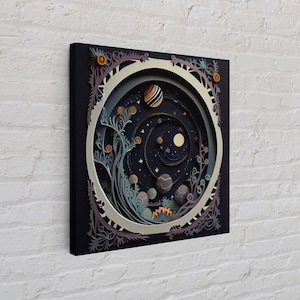 Starry Night Decoupage layered art canvas print, framed canvas print, wall art, wall decor, Unique abstract wall art, Stars and Planets