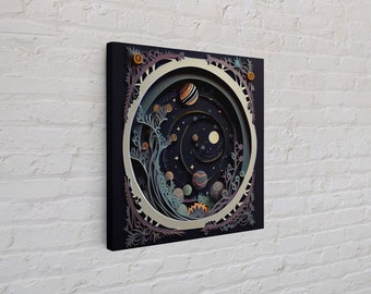 Starry Night Decoupage layered art canvas print, framed canvas print, wall art, wall decor, Unique abstract wall art, Stars and Planets