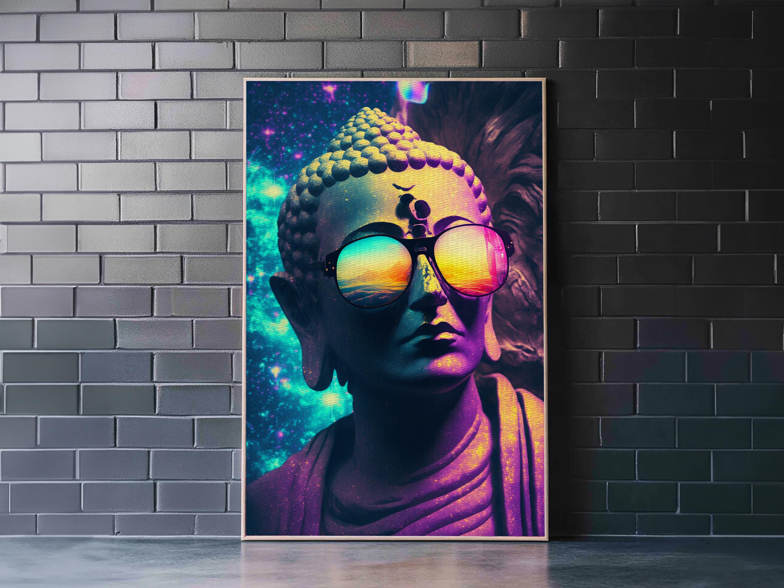 Open Your Mind, Psychedelic Buddha Statue Wearing Aviators