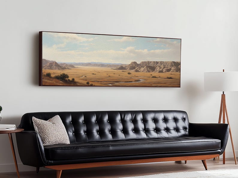 Panoramic Watercolor of Badlands National Park, North Dakota Wall Art, Landscape Painting Travel Art image 16