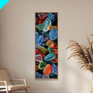 Colorful Canvas Painting of Glass Rocks, Nature Art Print for Living Room, Oversized Canvas Art, Narrow Wall Art Print, Modern Art