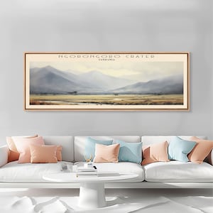 Ngorongoro Crater Tanzania Art | Framed Canvas Print Travel Poster | Panoramic Wall Art | Home Decor | Gift For Travel Lover | Wall Hanging