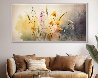 FLORES SILVESTRES Acuarela Floral Lienzo Enmarcado