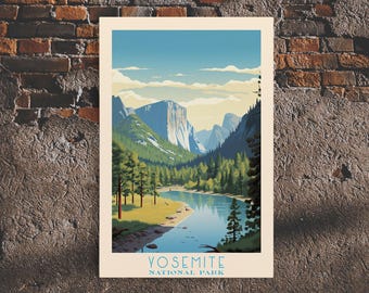 Yosemite National Park,  California Travel Art, National Park Print, Minimalist Travel Art, Midcentury Modern Retro Style Art