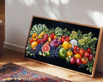 Fruits and Vegetables Wall Art Canvas Print, Kitchen Decor, Kitsch Decor, Kitchen Wall Art, Dining Room Decor, Modern Farmhouse Kitchen Art
