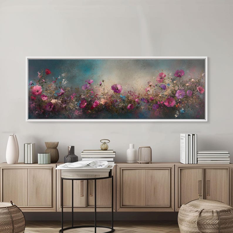 Abstract Pink Flower Painting Print, Wood Framed Wall Art, Flowers Wall