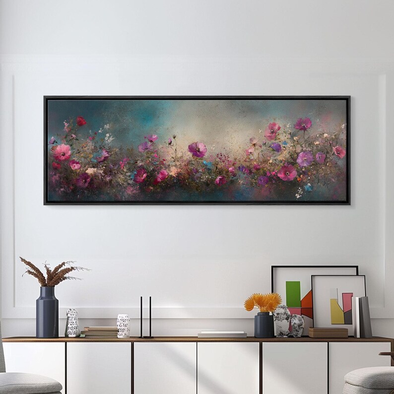 Abstract Pink Flower Painting Print, Wood Framed Wall Art, Flowers Wall