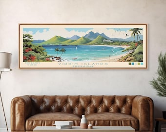 Virgin Islands National Park Panoramic St. John Travel Art, National Park Print, Minimalist Travel Art, Midcentury Modern Style Landscape