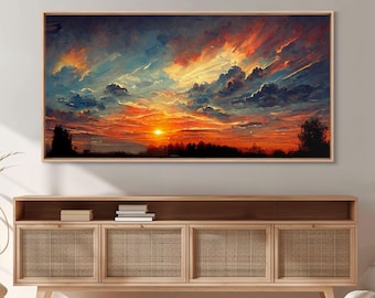 Mountain Sunset Oil Painting On Canvas, Canvas Print, Ready to hang gallery wrapped nature canvas print