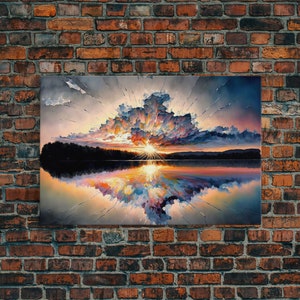 Sunset Reflection over a Lake, framed canvas print, framed wall art, colorful decor, above couch art