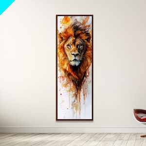 Majestic Lion Portrait Framed Canvas Print Featuring Bold African Art Style, Perfect for Rustic or Wildlife-Inspired Interiors