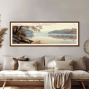 Lake Wateree South Carolina Framed Canvas Print, Lake House Decor, Panoramic Wall Art, Travel Poster, Landscape Painting, Modern Art