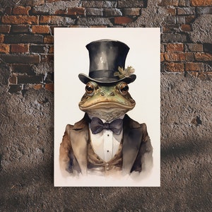 Toad Victorian Portrait, Vintage Style Animal Wall Art, Framed Canvas Print, Handmade Canvas Art, Le Business Toad