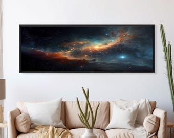 Starry Night Sky Canvas Print, Original Astral Bodies Painting Print, Panoramic / Large Format Wall Art, Framed Art