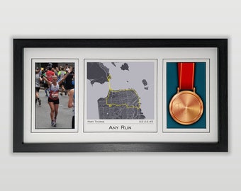 Any Marathon Running Map, Photo & Medal Display Frame : Gift for Runners