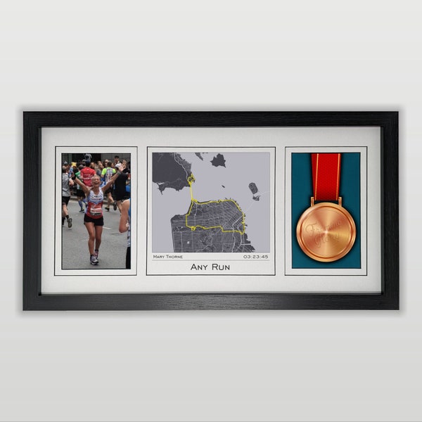 Any Marathon Running Map, Photo & Medal Display Frame : Gift for Runners