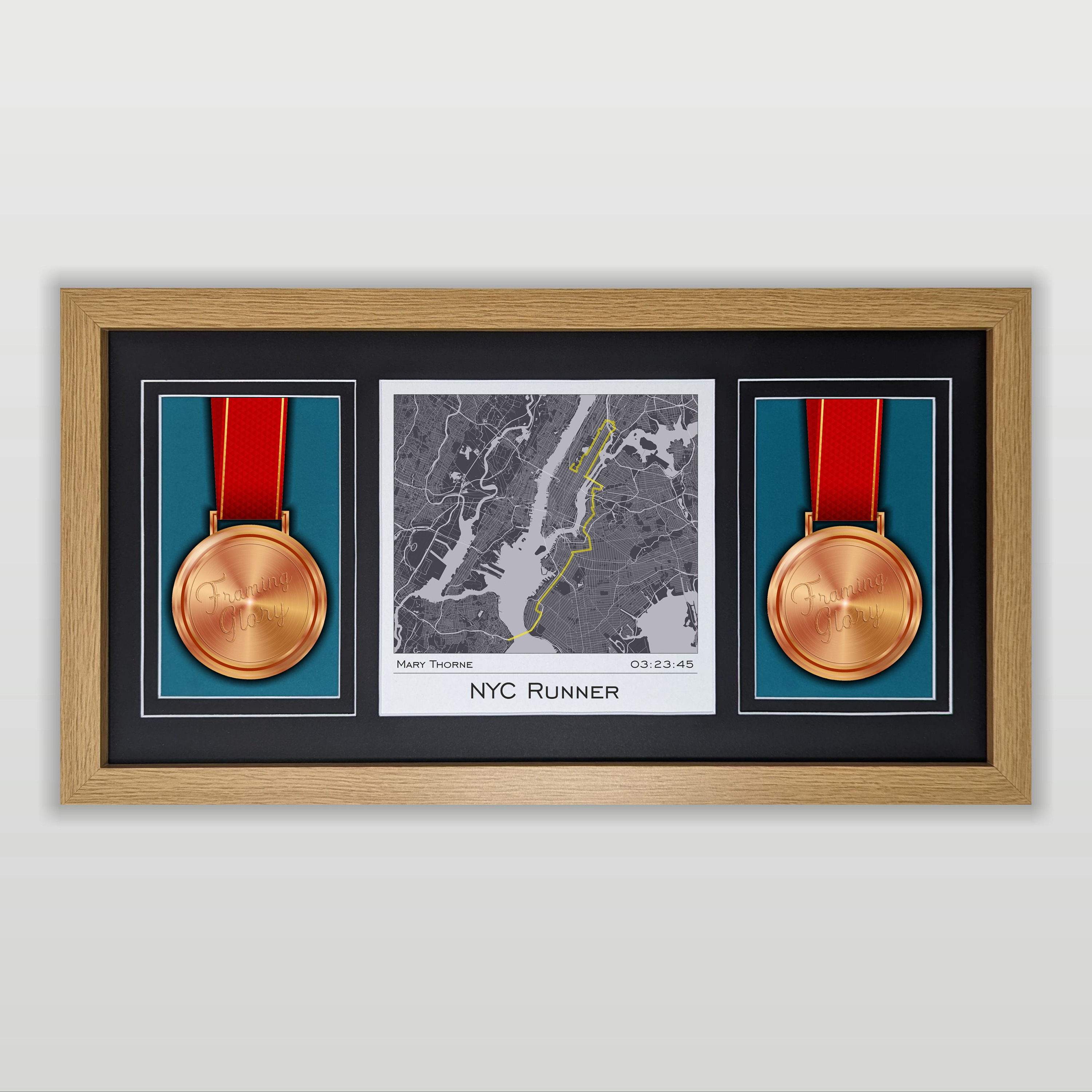 New York Route Map Marathon Route Map &amp; Double Medal Display Frame ...