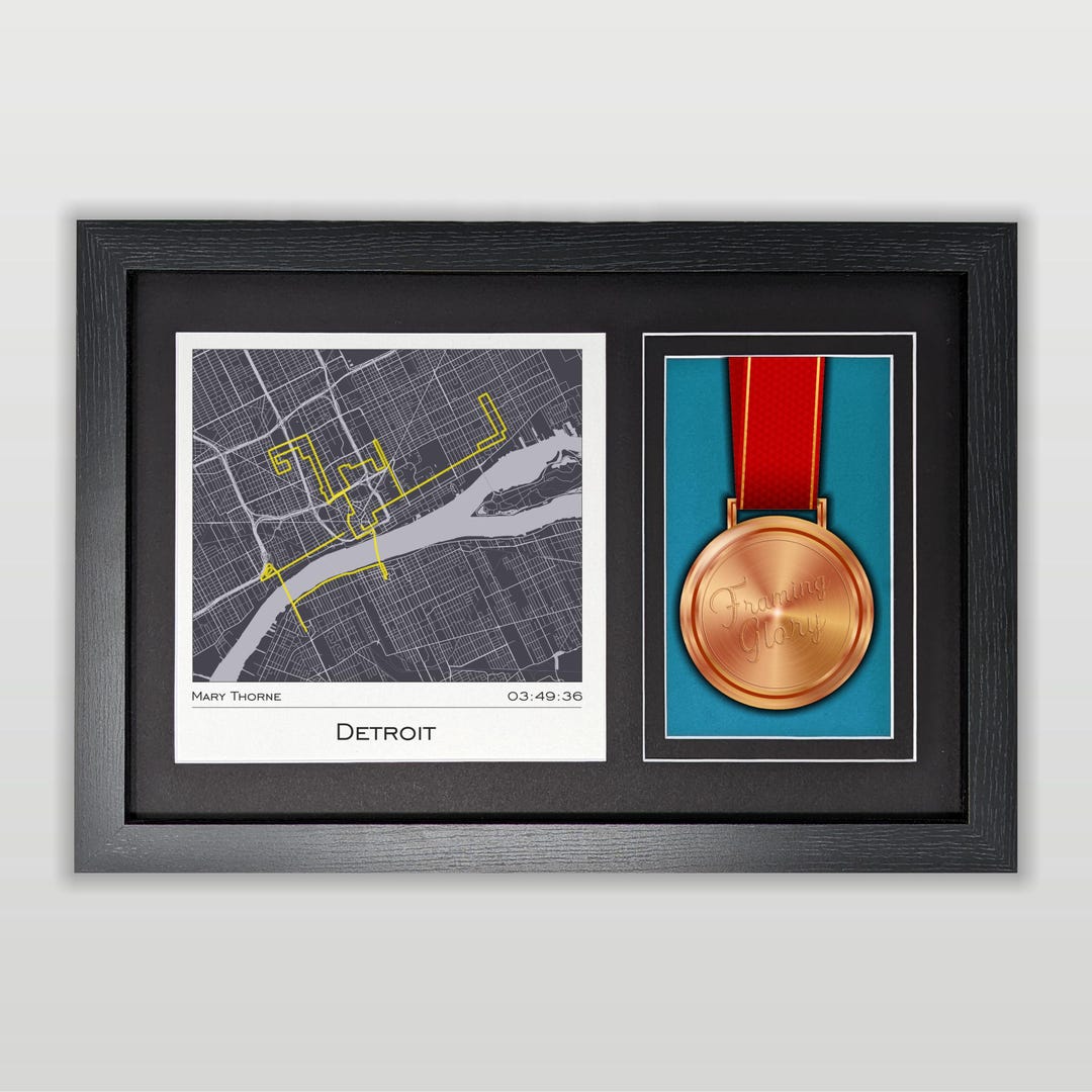 Detroit Marathon Map & Medal Display Frame : Gift for Detroit Marathon ...