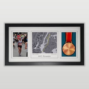 New York Route Map Marathon-Karte, Foto- & Medaillenrahmen: Geschenk für New York-Marathonläufer Druck aus Ihren Laufdaten