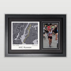 New York Route Map Marathon Karte & Foto-Rahmen: Geschenk für New York Marathon Läufer Druck aus Ihren Laufdaten