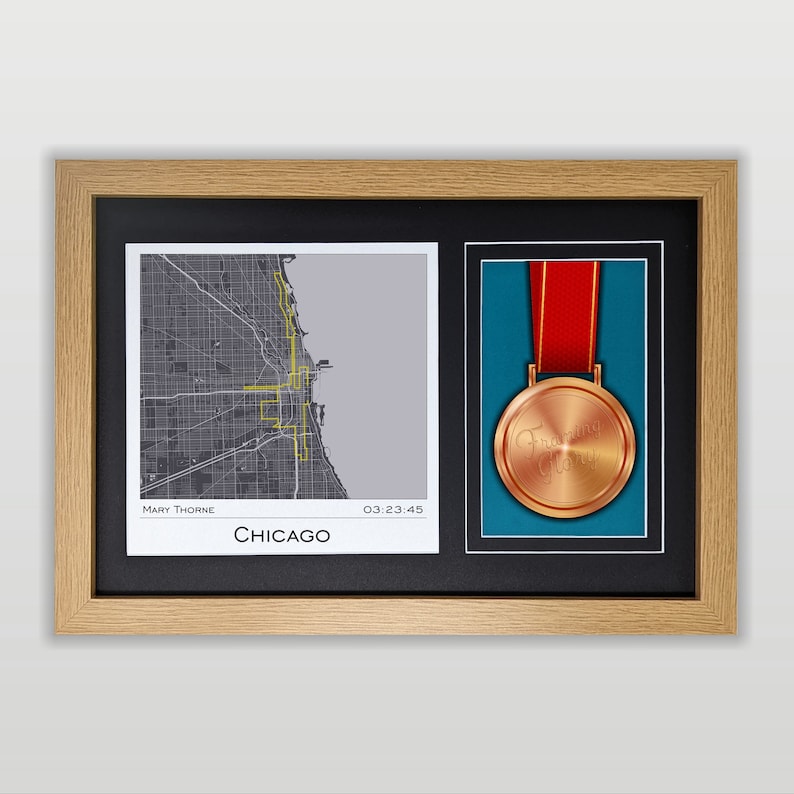Chicago Marathon Map & Medal Display Frame Gift for Chicago Marathon Runner Print Made From