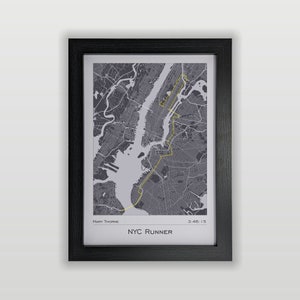 Print New York-routekaart marathonroutekaart - ingelijst: cadeau voor New York Marathon Runner-print gemaakt van je hardloopgegevens