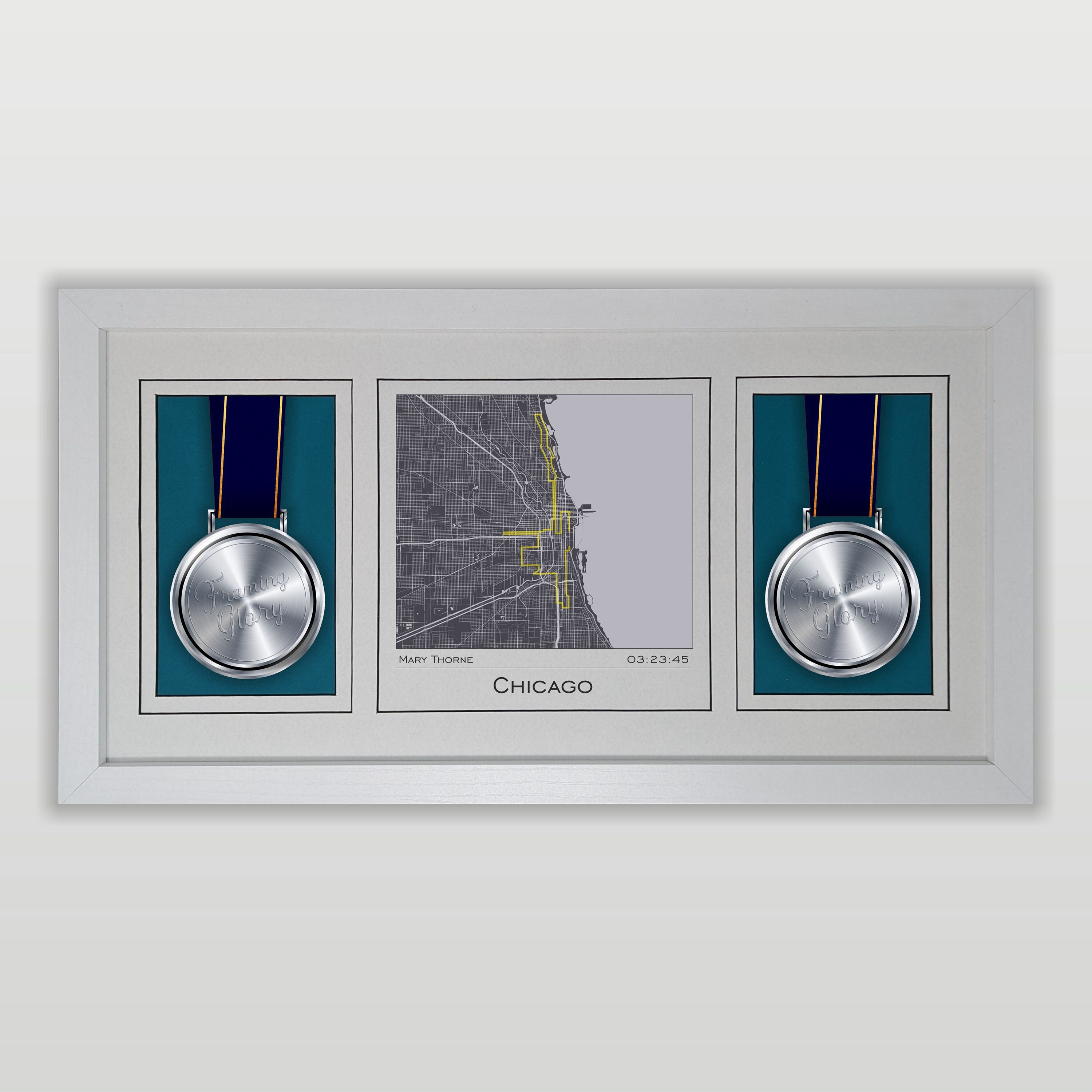 Chicago Marathon Route Map & Double Medal Display Frame : Gift for ...