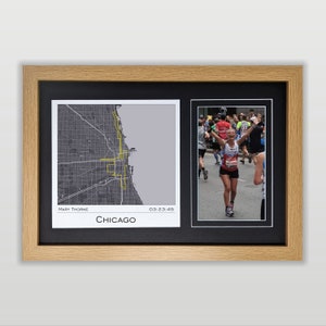 Cadre pour carte et photo du marathon de Chicago : cadeau pour un coureur du marathon de Chicago Impression réalisée à partir des données de votre course
