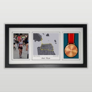 First Marathon Running Map, Photo & Medal Display Frame : Gift for First Marathon Finisher
