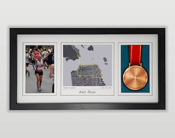 First Marathon Running Map, Photo & Medal Display Frame : Gift for First Marathon Finisher