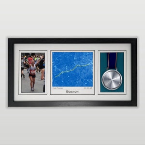 Kaart Boston Marathon, fotolijst en medaille: cadeau voor marathonloper Boston Print gemaakt van je hardloopgegevens