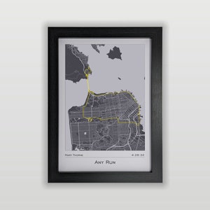 Any Run Route Map Print - Framed : Gift for Runners, Marathon Runner Gifts