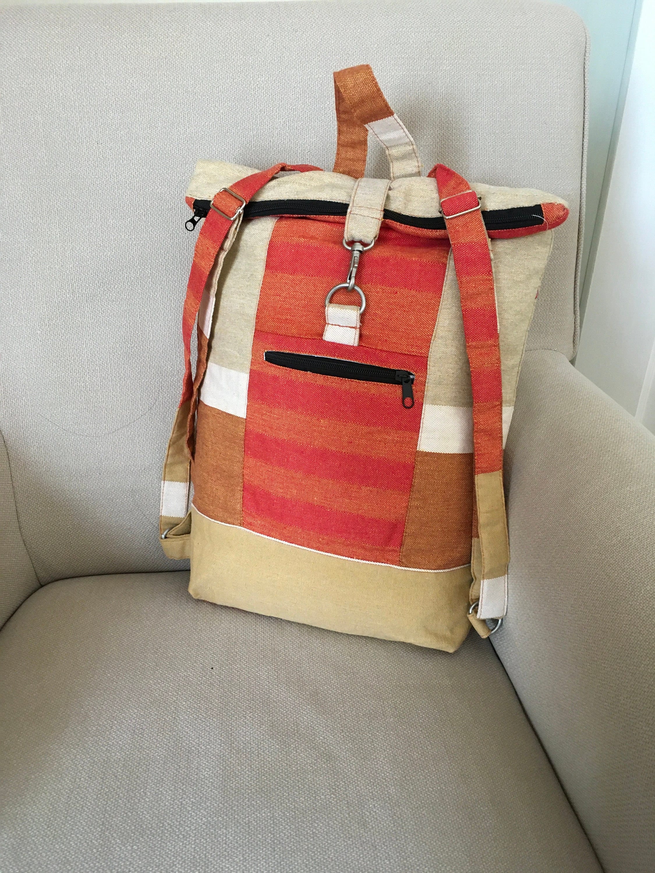 Handloom Fabric Stylish Everyday back pack. Cotton Patchwork Backpack Festival Bag - FWOSI main image 2