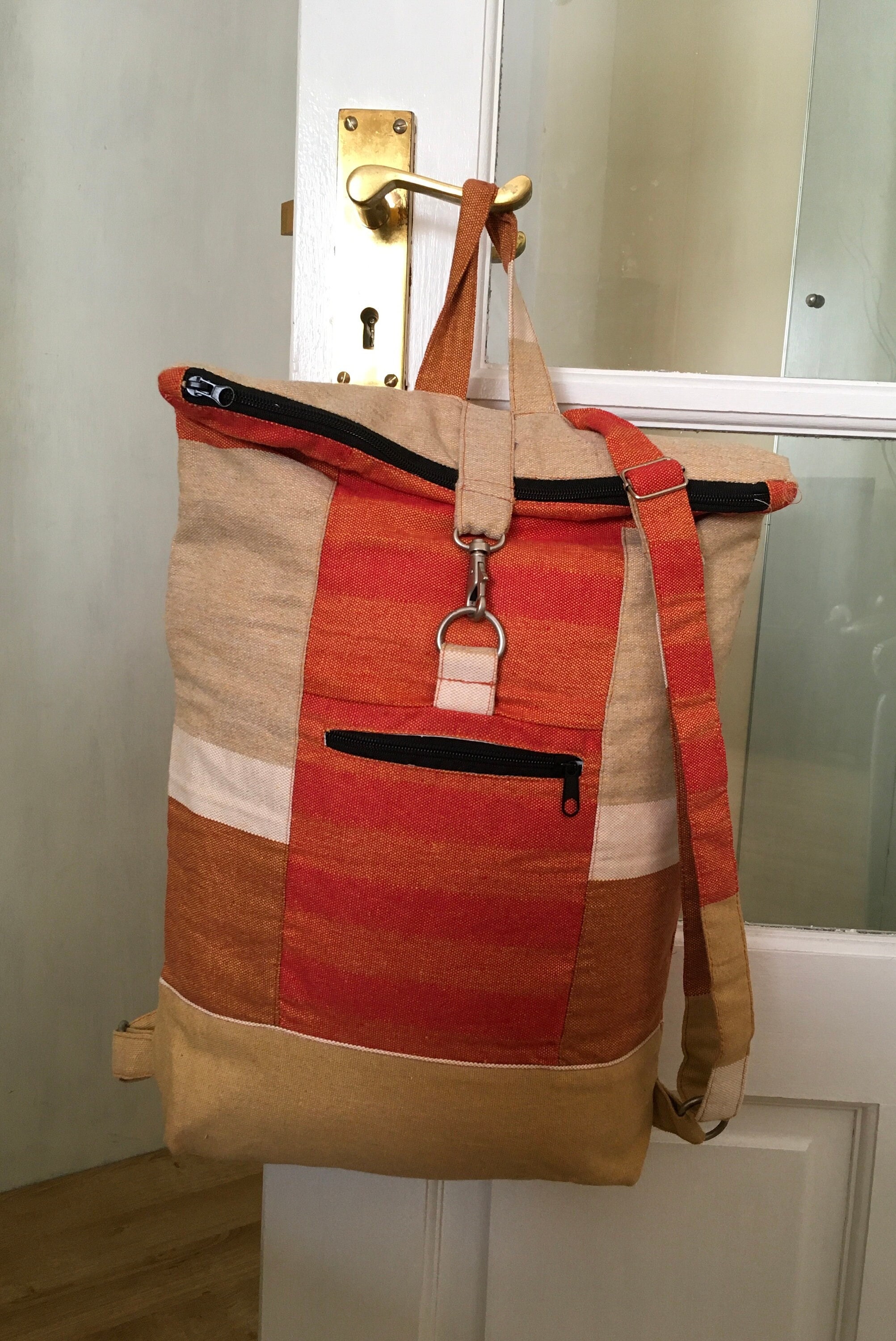 Handloom Fabric Stylish Everyday back pack. Cotton Patchwork Backpack Festival Bag - FWOSI main image 4