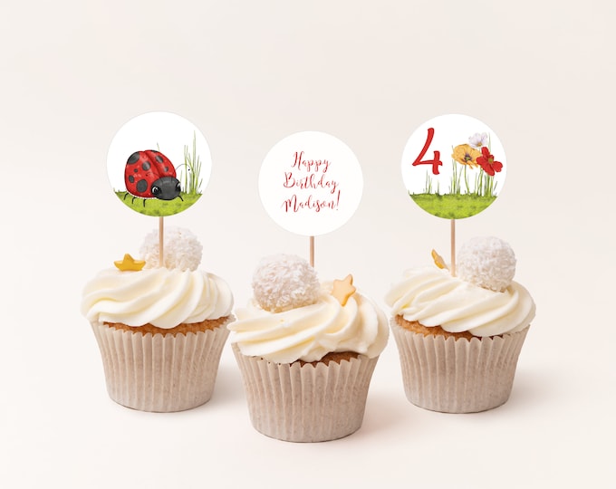 Ladybug Printable Cupcake Toppers, Instant Download Digital File ...