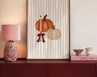 Herbstliches Kürbis-Wandbild | Gemütliche Herbstdeko | Kürbisse und Kerzen | Handgezeichnetes Herbstmotiv | Gemütliche Jahreszeit