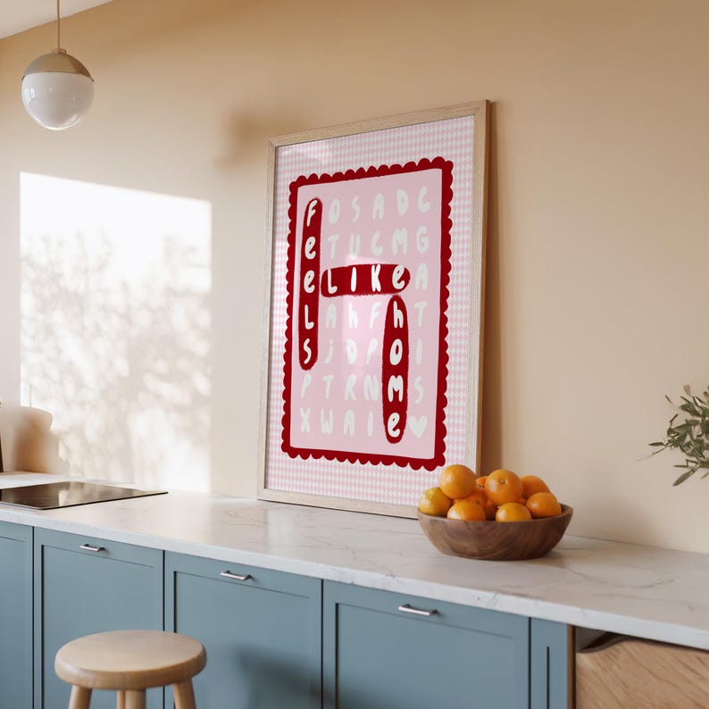 Voelt als thuis muurafdruk | Leuke roze en rode woondecoratie afbeelding 2
