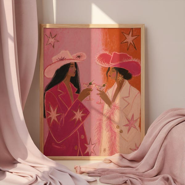 Wandbild „Cowgirl-Cocktail“ | Western-Wandbild | Cowboy-Wandkunst | Western-Dekoration | Dopamin-Dekoration