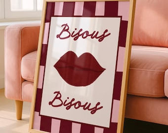 Bisous Wall Print | Fun Home Decor | Kisses Wall Art | Dopamine Decor | Bisous Bisous