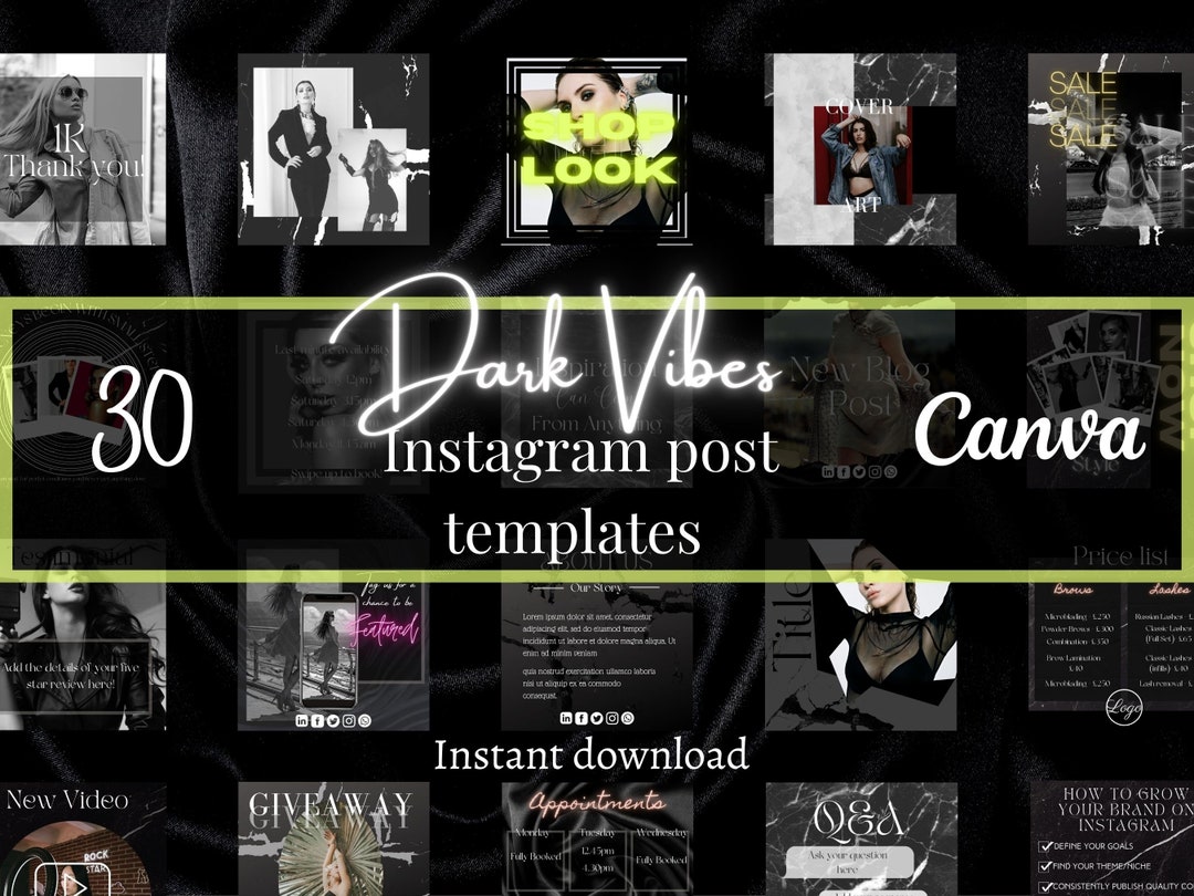 Dark Instagram Templates, Dark Aesthetic Social Media Branding ...
