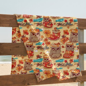 Kawaii Cartoon Summer Cats Seamless Pattern for Fabric and Digital Paper