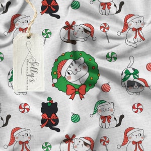 Cats Christmas Seamless Pattern for Fabric