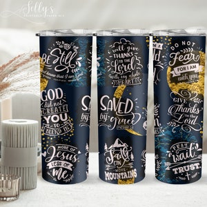 Tumbler Wrap with Scripture Jesus Faith Quote Religious Floral Seamless Sublimation Design Downloads - Skinny Tumbler 20oz Design - PNG 2022