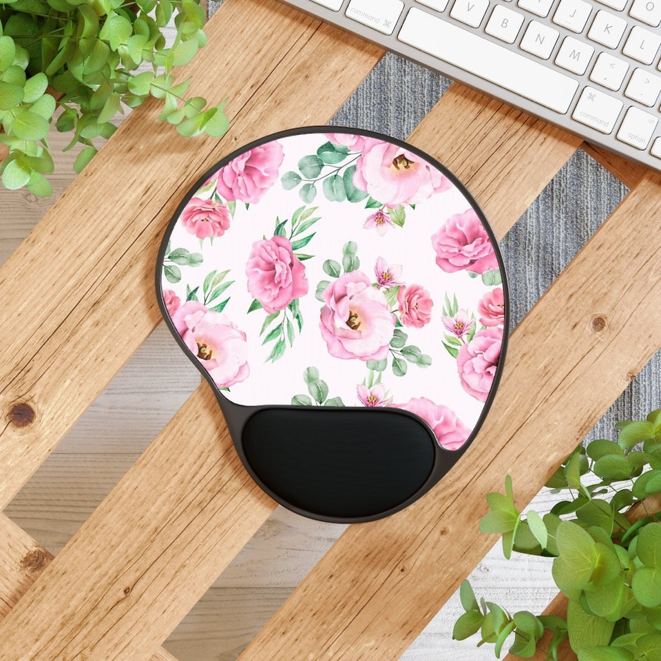 Watercolor Flower Print, Mouse Pad With Wrist Rest, Work From Home, Gaming Mouse Pad, Unique Mouse Pad