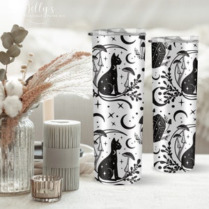 Mystical Cat Tumbler Wrap PNG, 20oz Tumbler Wrap Digital Download, Gift For Her, 20oz Skinny Tumbler Wrap, Straight Design,Moon and Stars