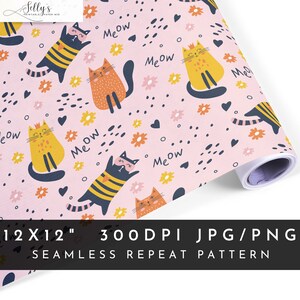 Funny Cats Seamless Pattern for Commercial Use, Cute Kittens Repeating Pattern, Repeating File, Fabric Pattern, Dress Pattern, Kids Pattern
