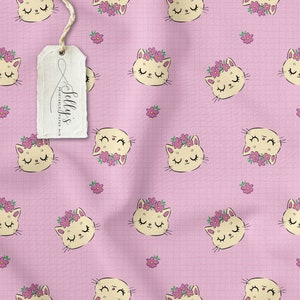 INSTANT DOWNLOAD -  Floral Cat Seamless File Repeating Pattern for Fabric