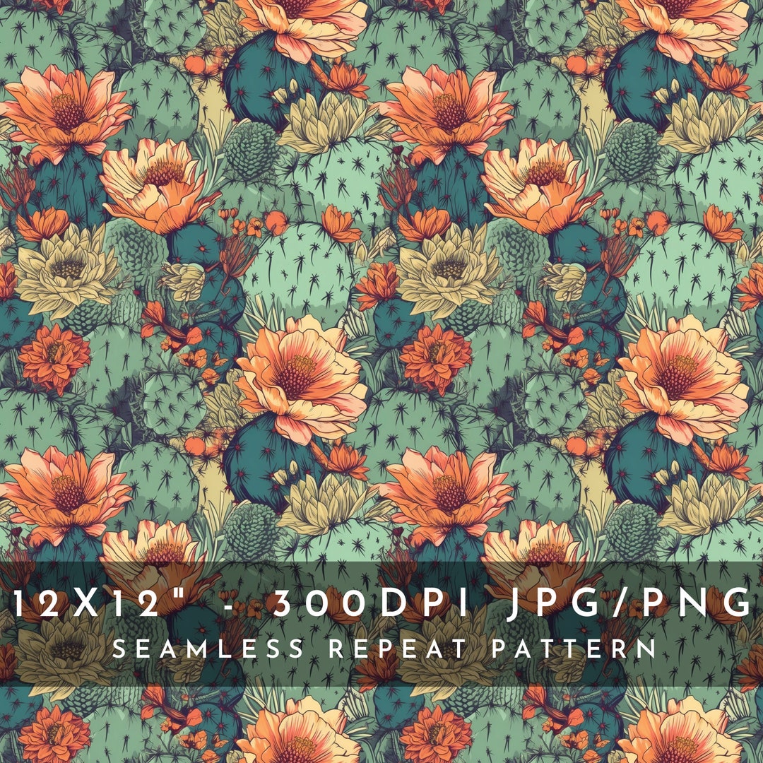 Simplicity Cactus Pattern Hand Drawn Cactus Seamless Pattern for Fabric Boho Nature Floral Flower ...