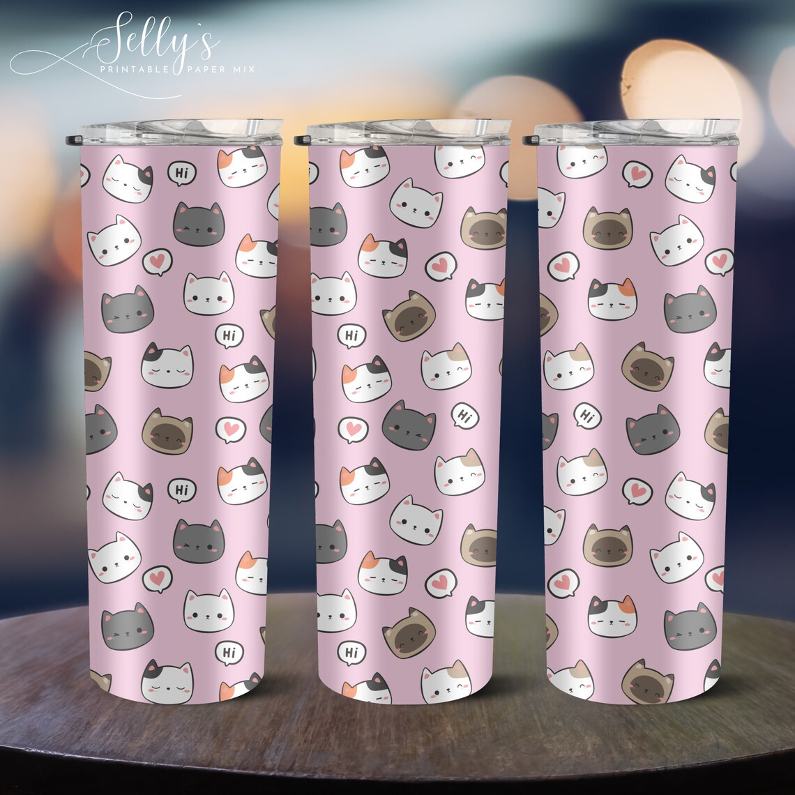 Kawaii Cats Tumbler Wrap PNG 20oz Tumbler Wrap Digital Etsy